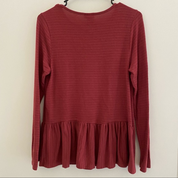 Rust brick peplum hem long sleeve babydoll top - Picture 4 of 5